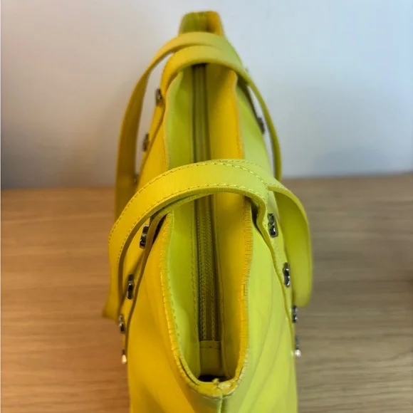 Furla Yellow Leather Tote Bag Made in Italy Heart Star Studded Shoulder Bag - Picture 6 of 14